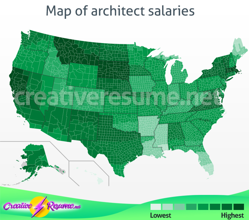 Map of architect salaries