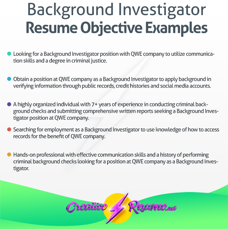 Background investigator resume objective example