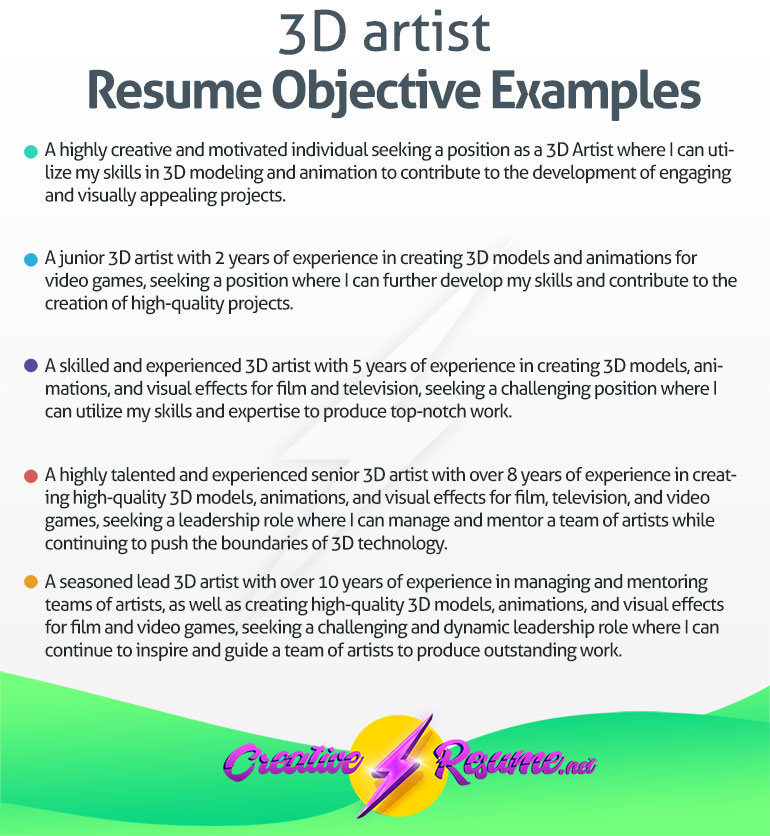 3d artist resume objective examples